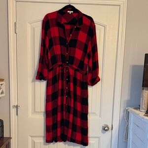 Maurices Red and Black Plaid Long Sleeve Dress